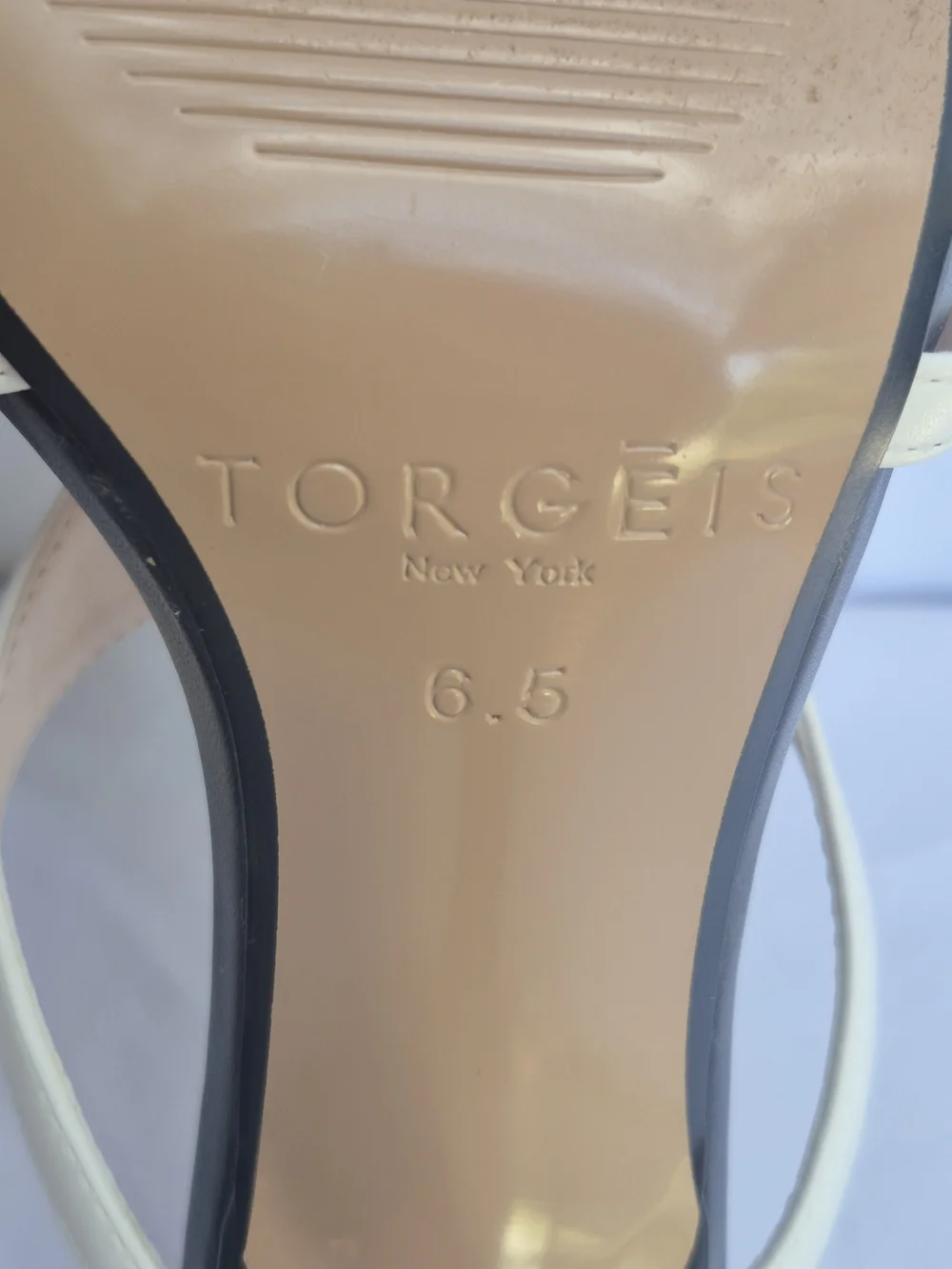 TORGEIS Two Tone Black White Square Toe Thong Heeled Mule Sandals Size 6.5M